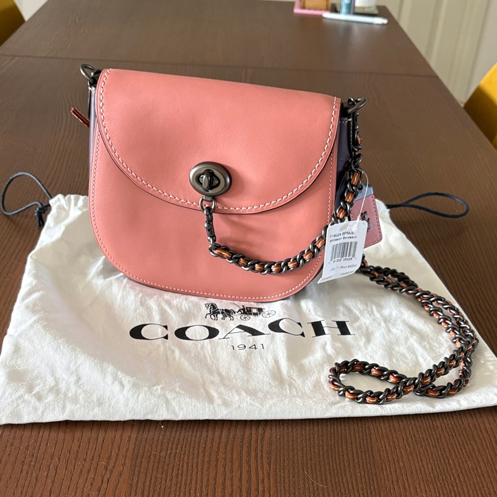 Brand New with Tags Coach 1941 Pink/Bordeaux Saddle Bag + Dust Bag